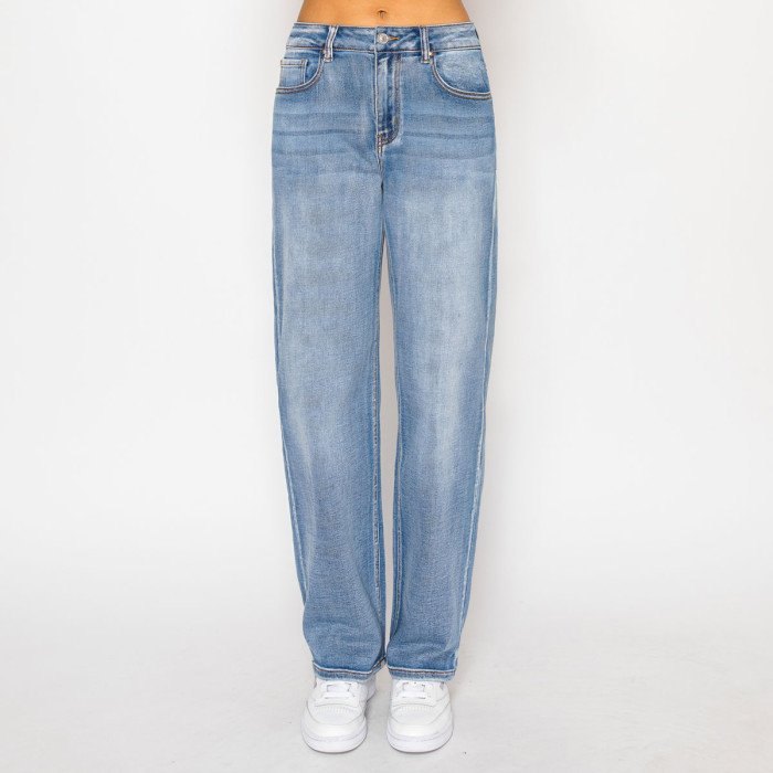 Pantalón de mezclilla recto azul claro para mujer