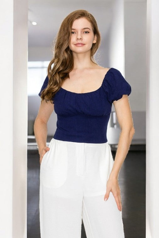 Blusa de Manga Corta Abullonada