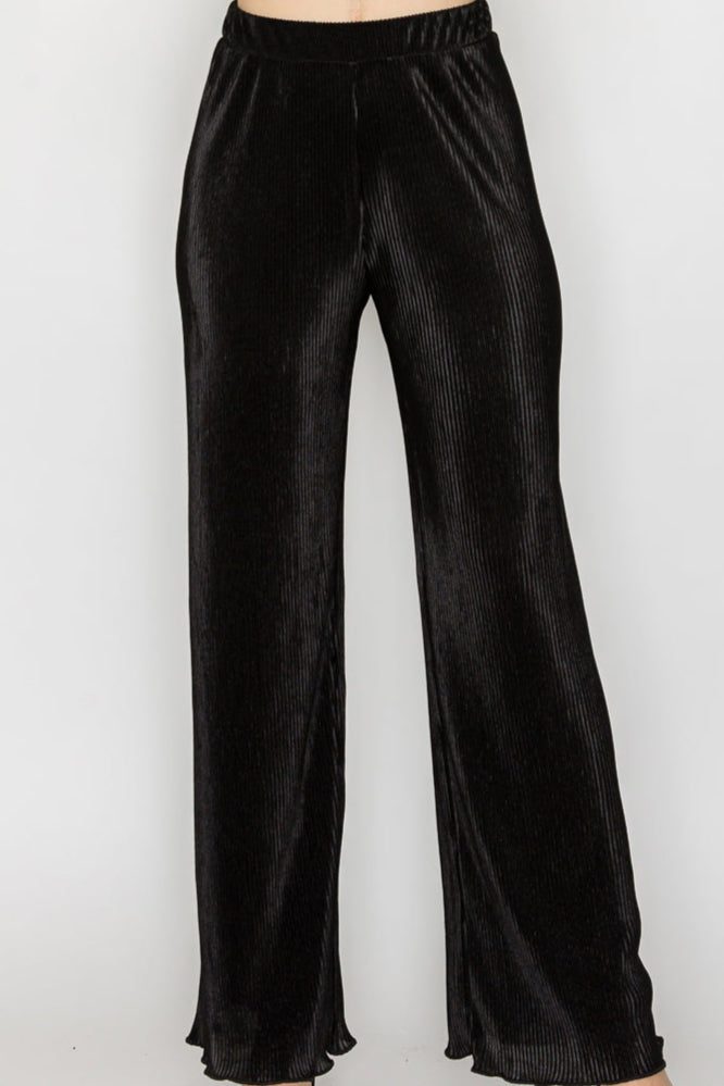 Pantalón Negro con Textura Satinada