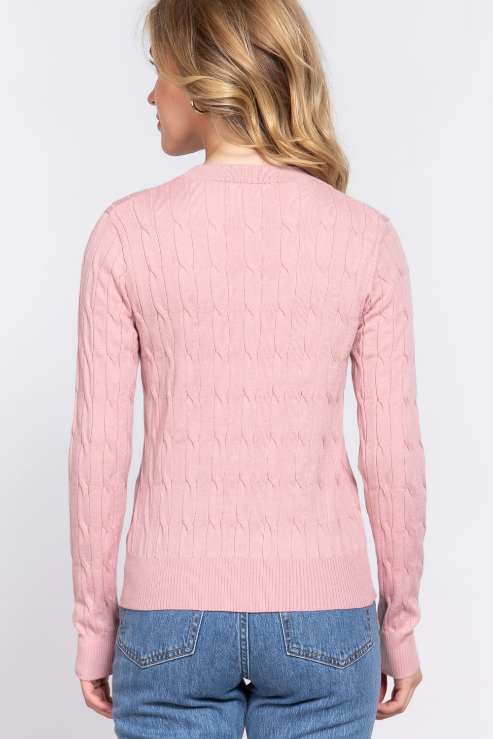 Suéter de Algodón para Mujer con Cuello Redondo y Detalle de Trenzas