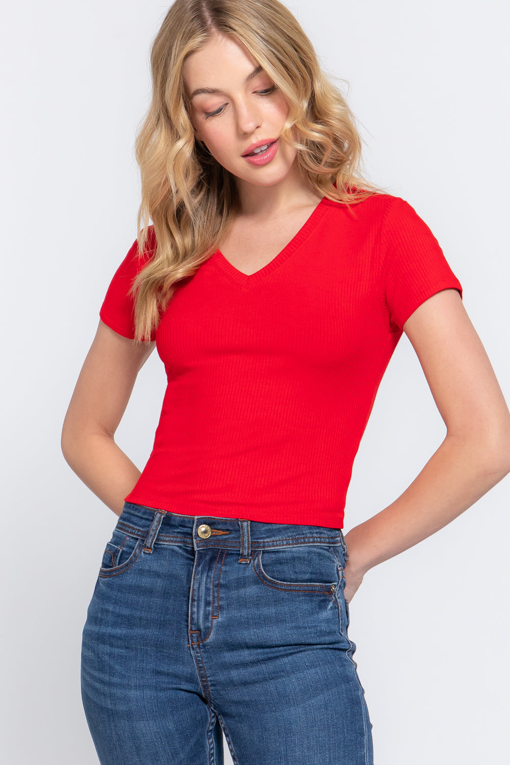 Blusa de Tejido Acanalado Manga Corta