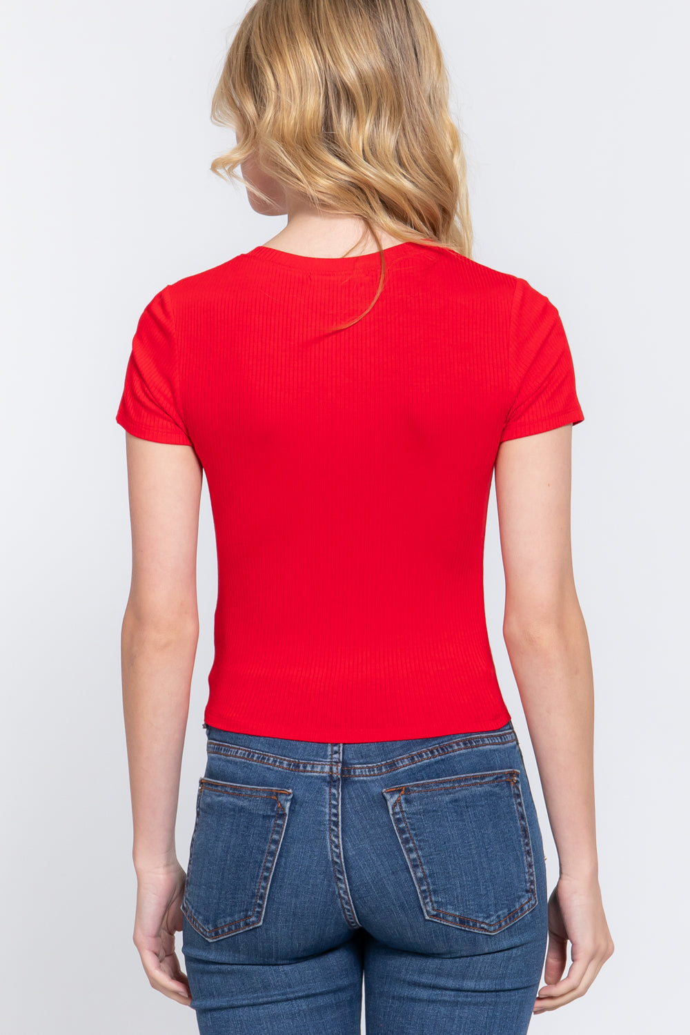 Blusa de Tejido Acanalado Manga Corta