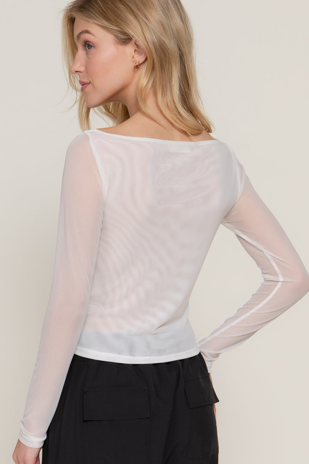 Blusa Mesh Manga Larga Transparente para Mujer