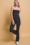 Top Negro Strapless con Costado Ondulado Blanco