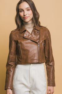 Chamarra biker corta color camel