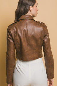 Chamarra biker corta color camel