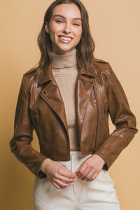 Chamarra biker corta color camel