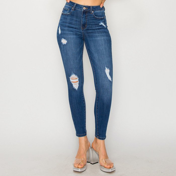 Jeans skinny azul medio con roturas
