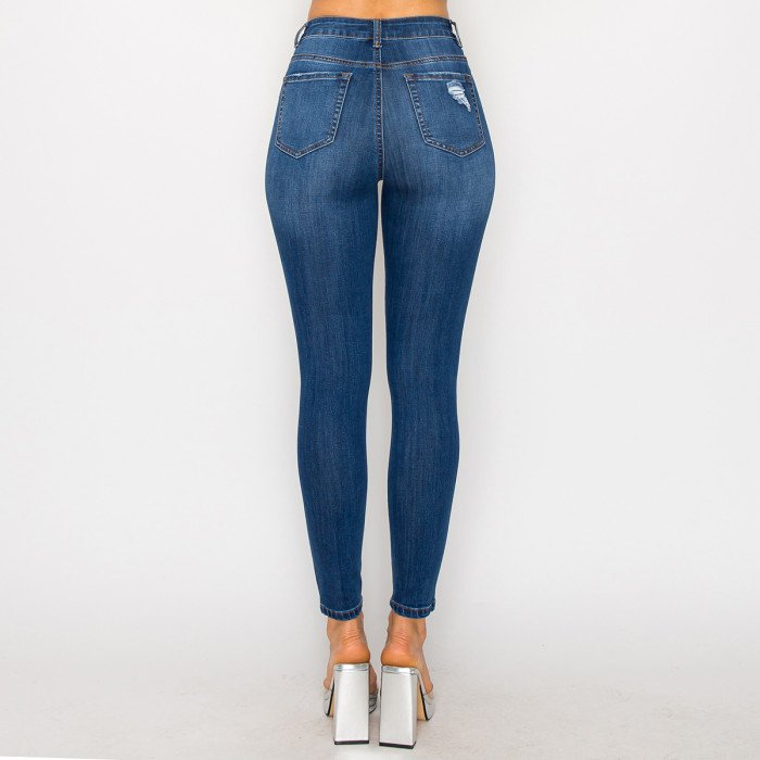 Jeans skinny azul medio con roturas