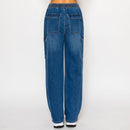 Pantalón cargo de mezclilla azul para mujer con cordón