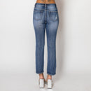 Jeans recto azul oscuro con roturas para mujer