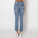 Jeans recto azul oscuro con roturas para mujer