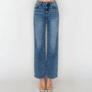 Jeans wide leg tiro alto desgastado