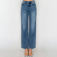 Jeans wide leg tiro alto desgastado