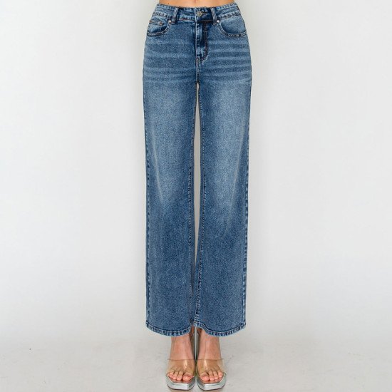 Jeans wide leg tiro alto desgastado
