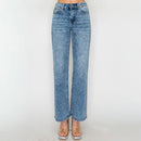 Jeans wide leg tiro alto desgastado