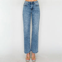 Jeans wide leg tiro alto desgastado