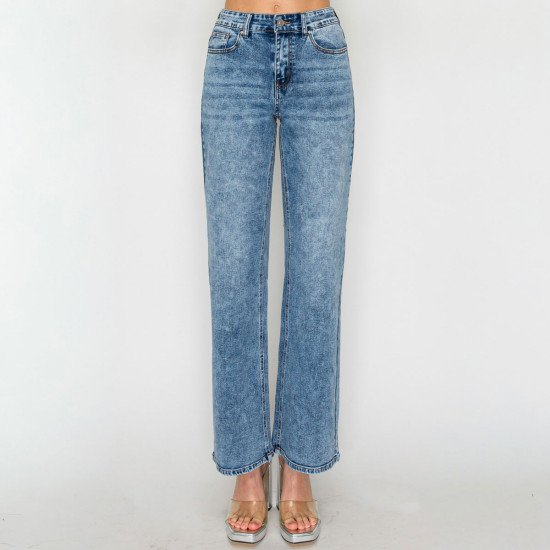 Jeans wide leg tiro alto desgastado