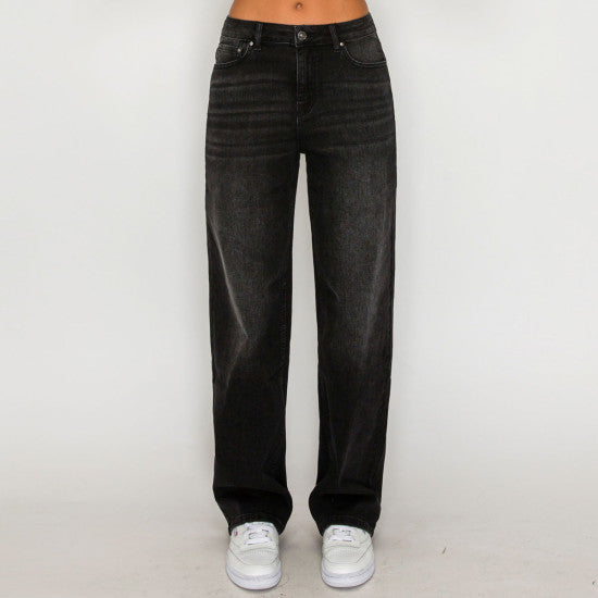 Jeans wide leg tiro alto