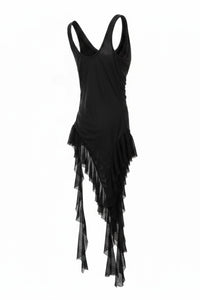 Vestido midi asimétrico con olanes