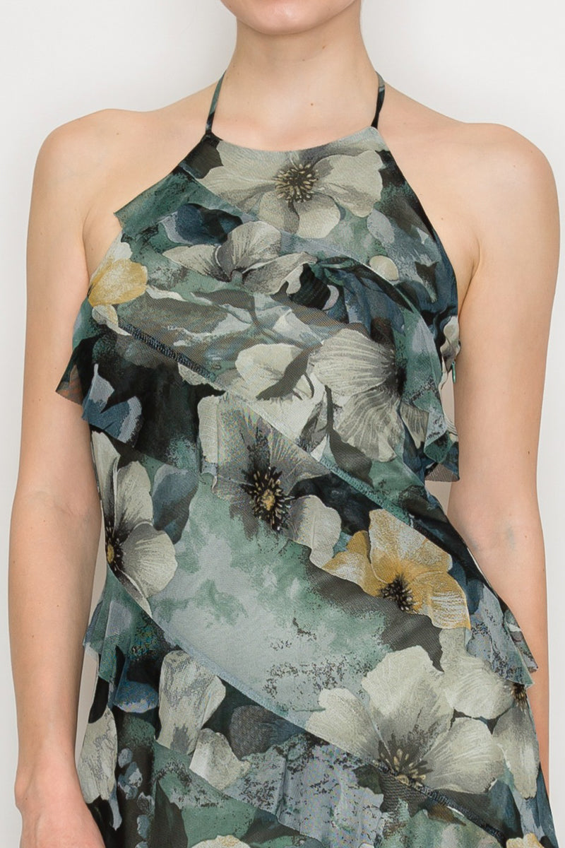 Vestido halter floral con olanes