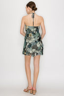 Vestido halter floral con olanes