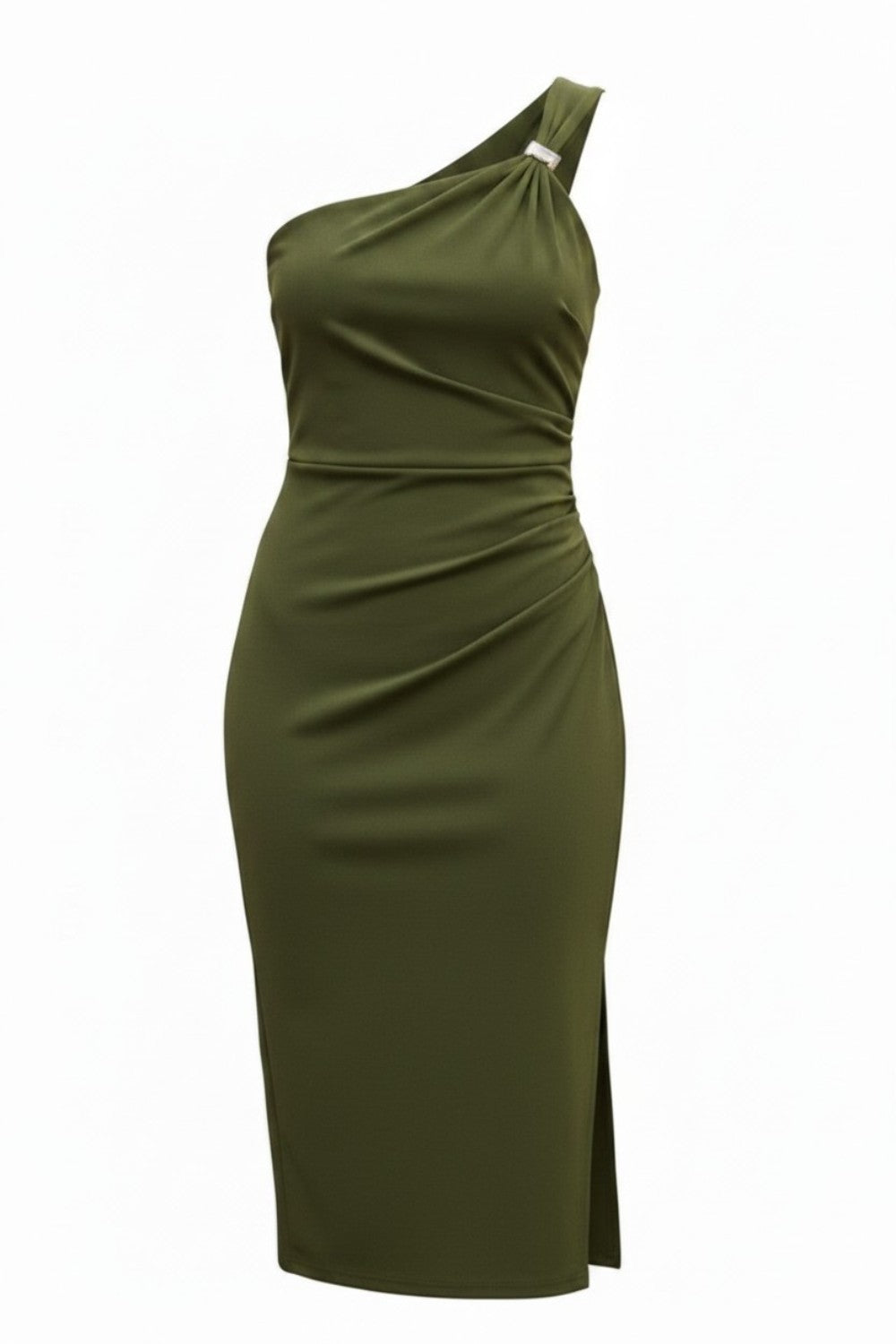 Vestido midi drapeado con detalle metálico