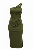 Vestido midi drapeado con detalle metálico