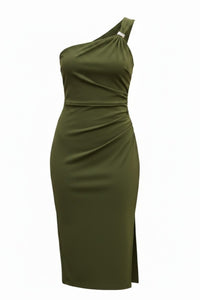 Vestido midi drapeado con detalle metálico
