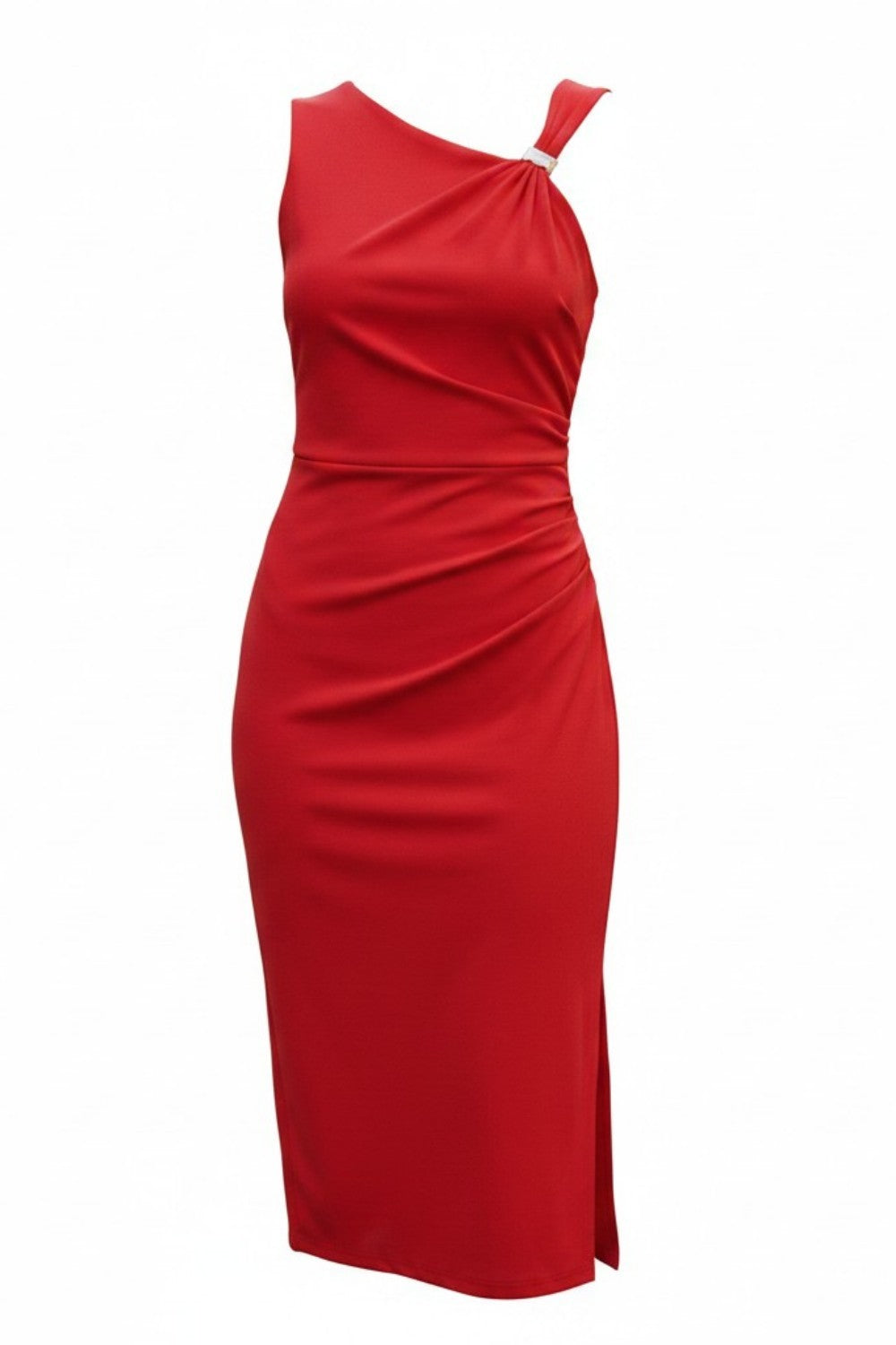 Vestido midi drapeado con detalle metálico