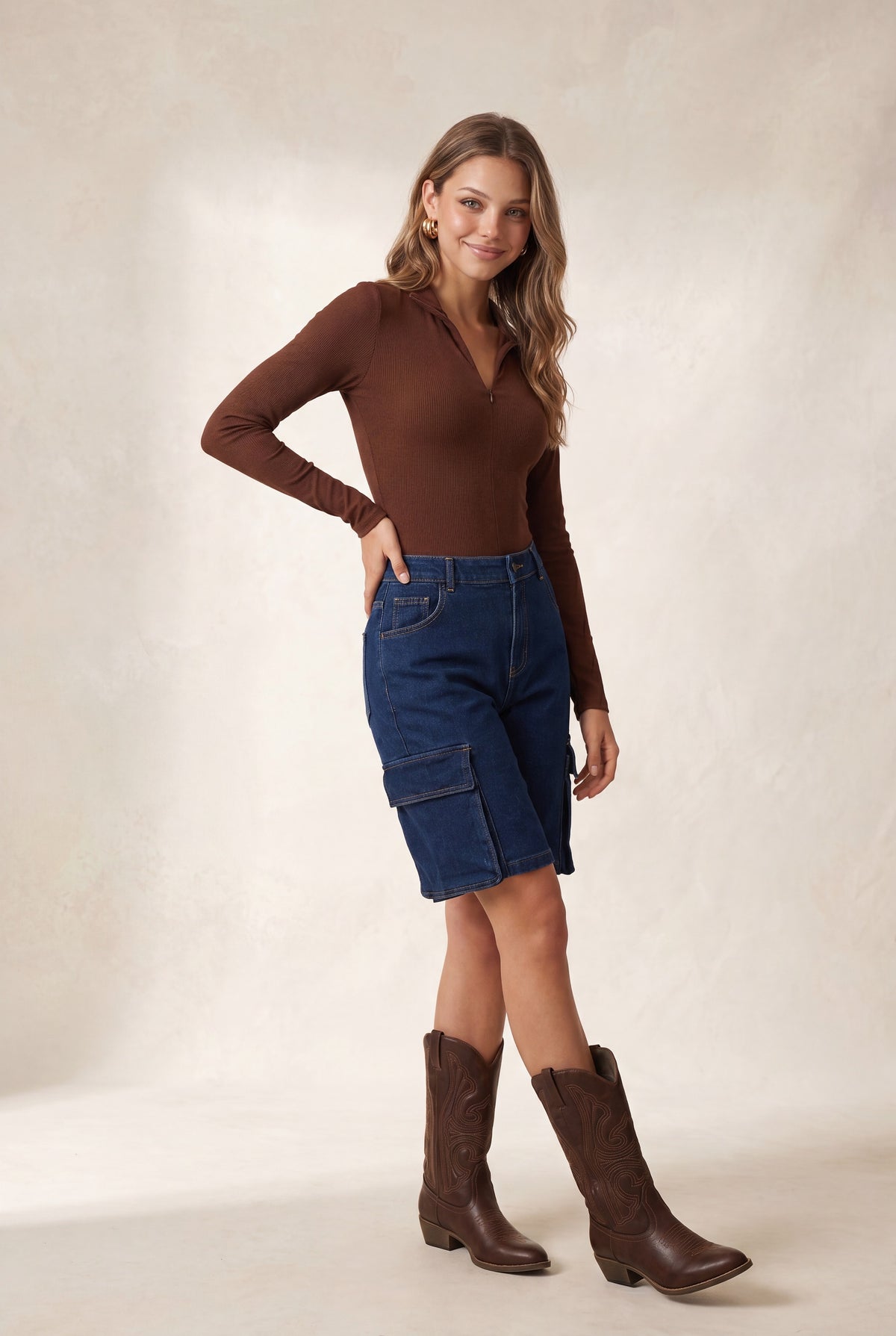 Blusa cuello alto con cierre frontal