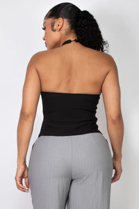 Top Negro con Detalles de Moños y Aberturas Elegantes