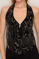 Top halter satinado con estampado floral