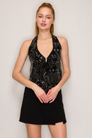 Top halter satinado con estampado floral