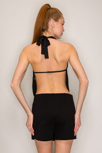 Top halter satinado con estampado floral