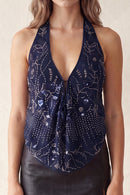 Top halter satinado con estampado floral