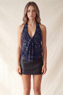 Top halter satinado con estampado floral