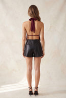 Top halter satinado con estampado floral