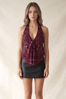 Top halter satinado con estampado floral
