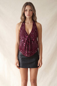 Top halter satinado con estampado floral