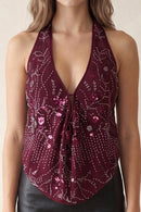 Top halter satinado con estampado floral