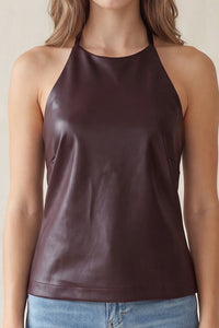 Blusa halter de piel sintética