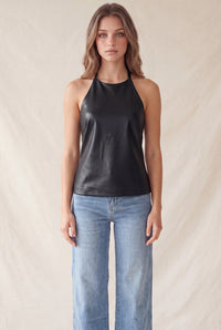 Blusa halter de piel sintética