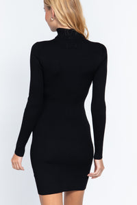 Vestido de punto canalé con cuello alto