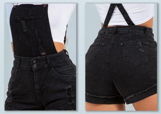 Overall Short de Mezclilla Negro