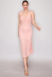 Vestido midi de malla con abertura