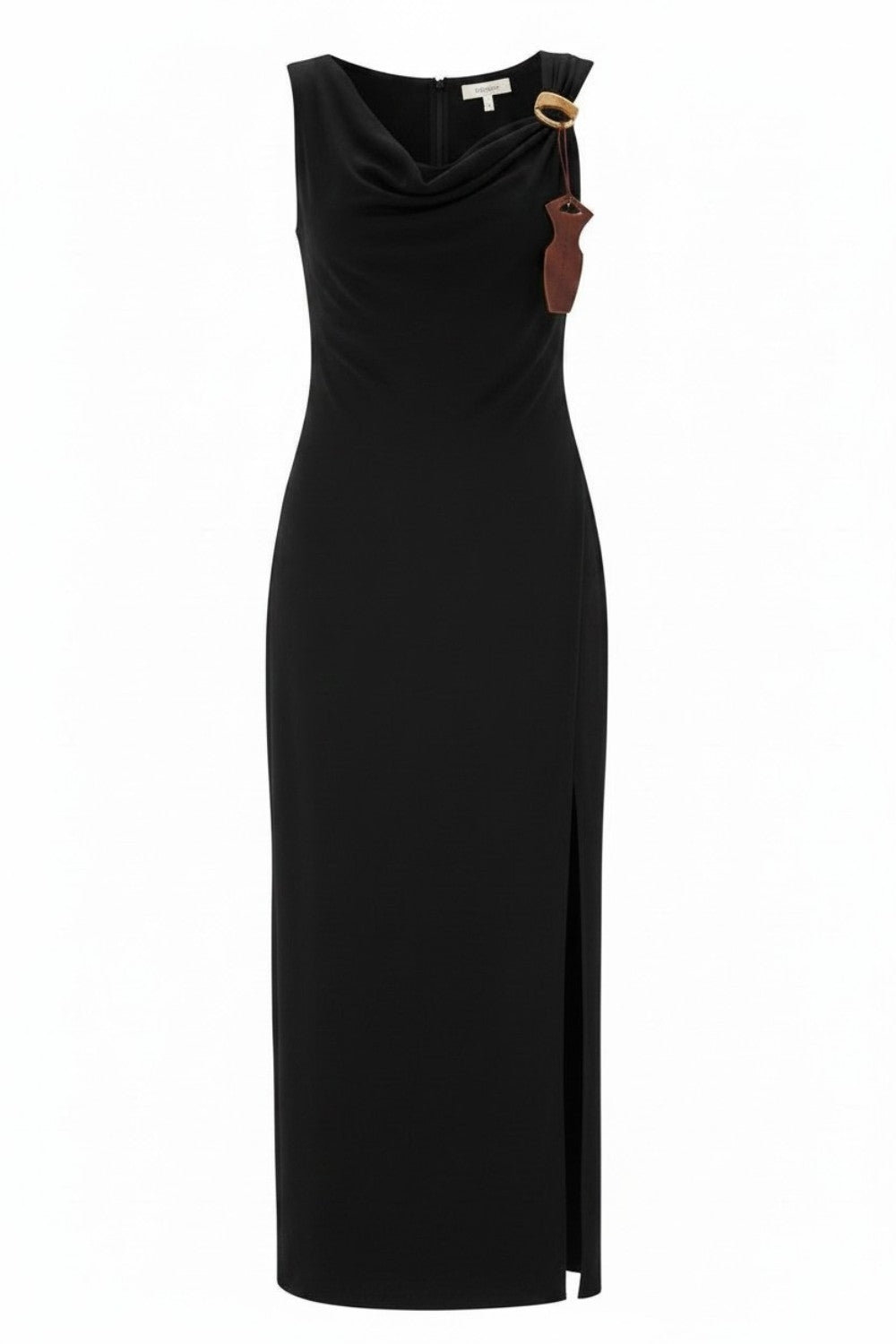 Vestido largo drapeado con abertura lateral