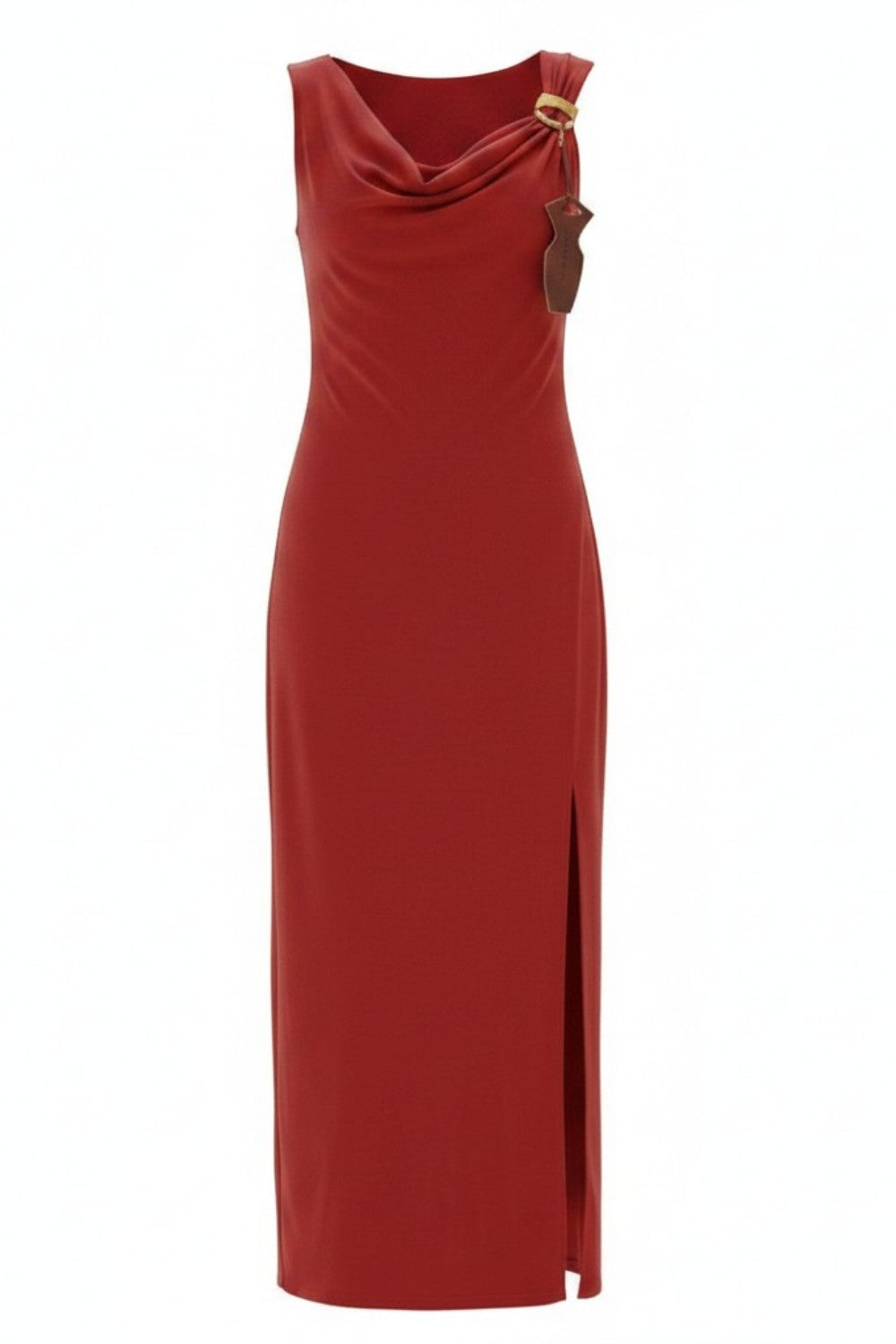 Vestido largo drapeado con abertura lateral