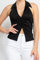 Top Negro con Drapeado y Escote V