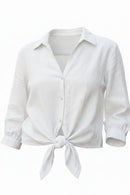 Blusa casual de lino con nudo frontal